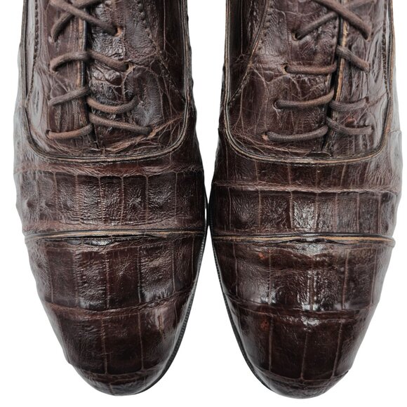 Vintage Crocodile Bruno Magli Italy Mens 13M Brown Dress Shoes Luxury Oxfords - Picture 7 of 13